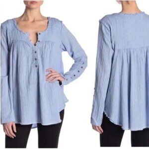 We The Free By Free People Sand Dune Henley Blouse, Blue. Medium.